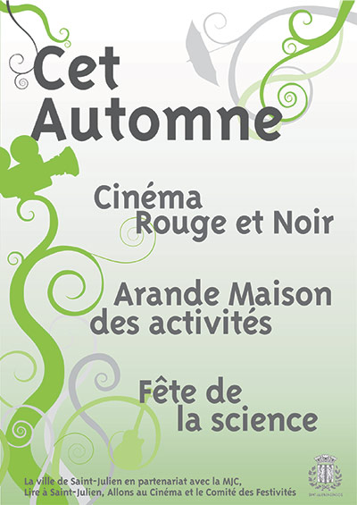 Affiche et flyer présentant la saison culturelle d'automne pour la mairie de Saint-Julien-en-Genevois